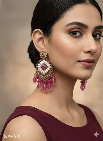 Indian Antique gold Pink Kavya Earrings