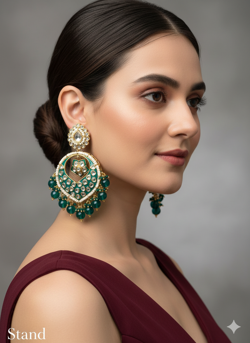 Indian Kundan Earrings Jewelery/Kundan Earrings/ bollywood Earrings stand Set