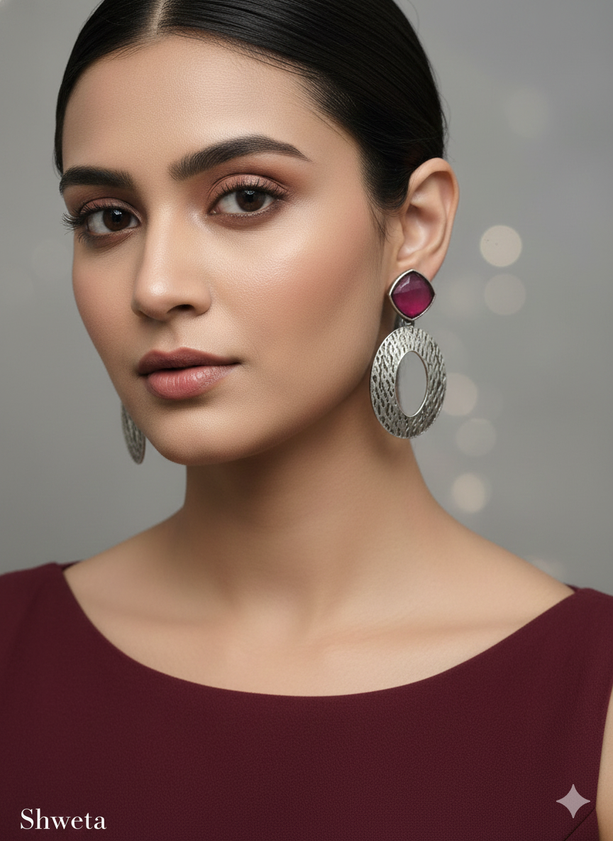 Pink Oxidized Metal Shweta Earrings