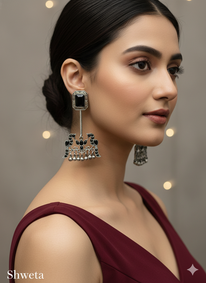 Majenta Oxidized Metal Shweta Bollywood Earrings Jewellery