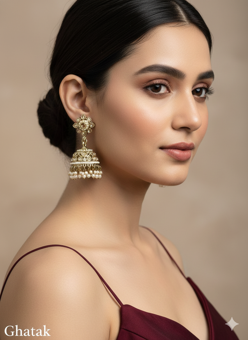 Antique Gold Jhumki Bollywood Ghatak Indian Earrings