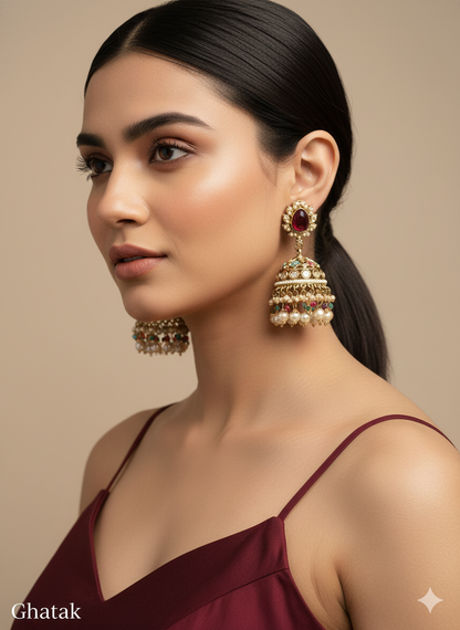 Antique Gold Jhumki Bollywood Ghatak Indian Earrings