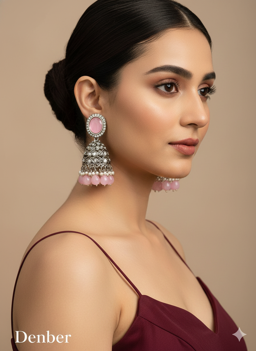 Green Oxidized Metal Denber Indian Jhumka Earrings