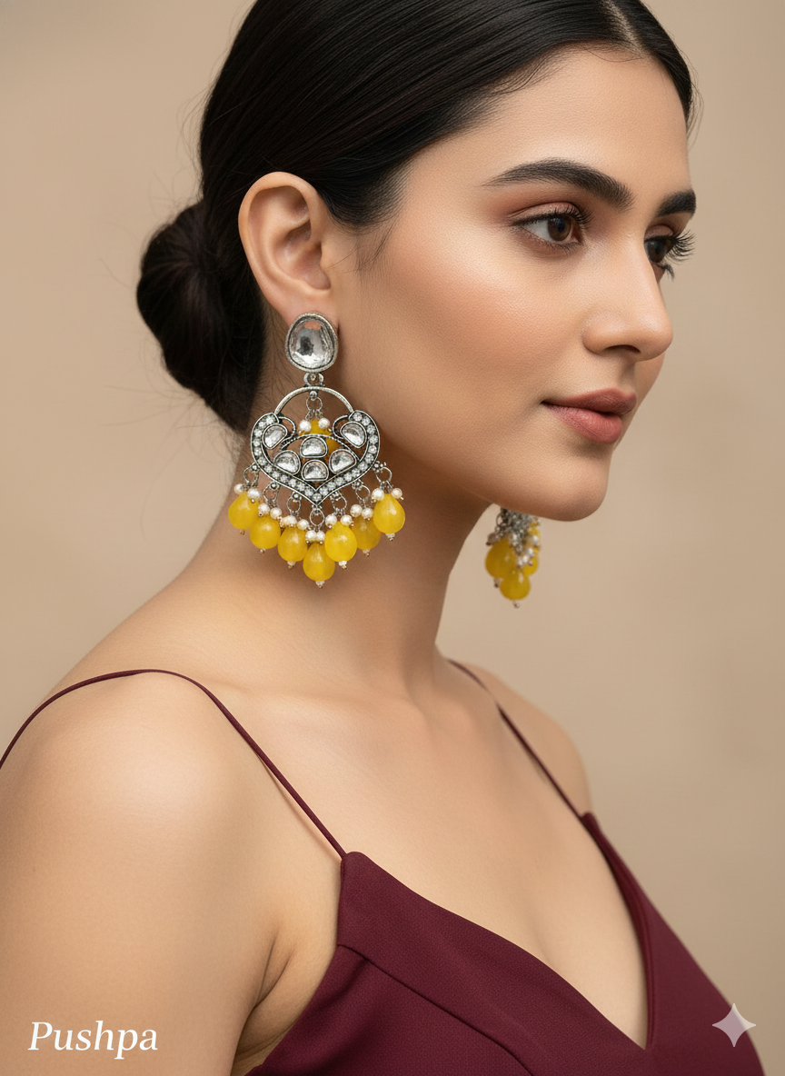 Majenta Oxidized Metal Pushpa Indian Earrings Set