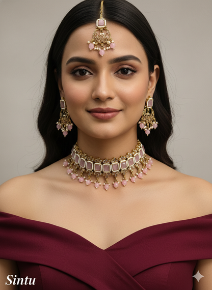 Antique Gold Choker Set/ dark gold maroon choker Indian sintu Jewellery