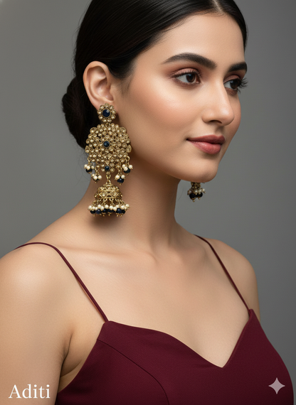 Indian Jewellery/Semi Bridal Gold Navy Blue  jewellery Necklace Aditi set
