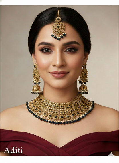 Indian Jewellery/Semi Bridal Gold Navy Blue  jewellery Necklace Aditi set