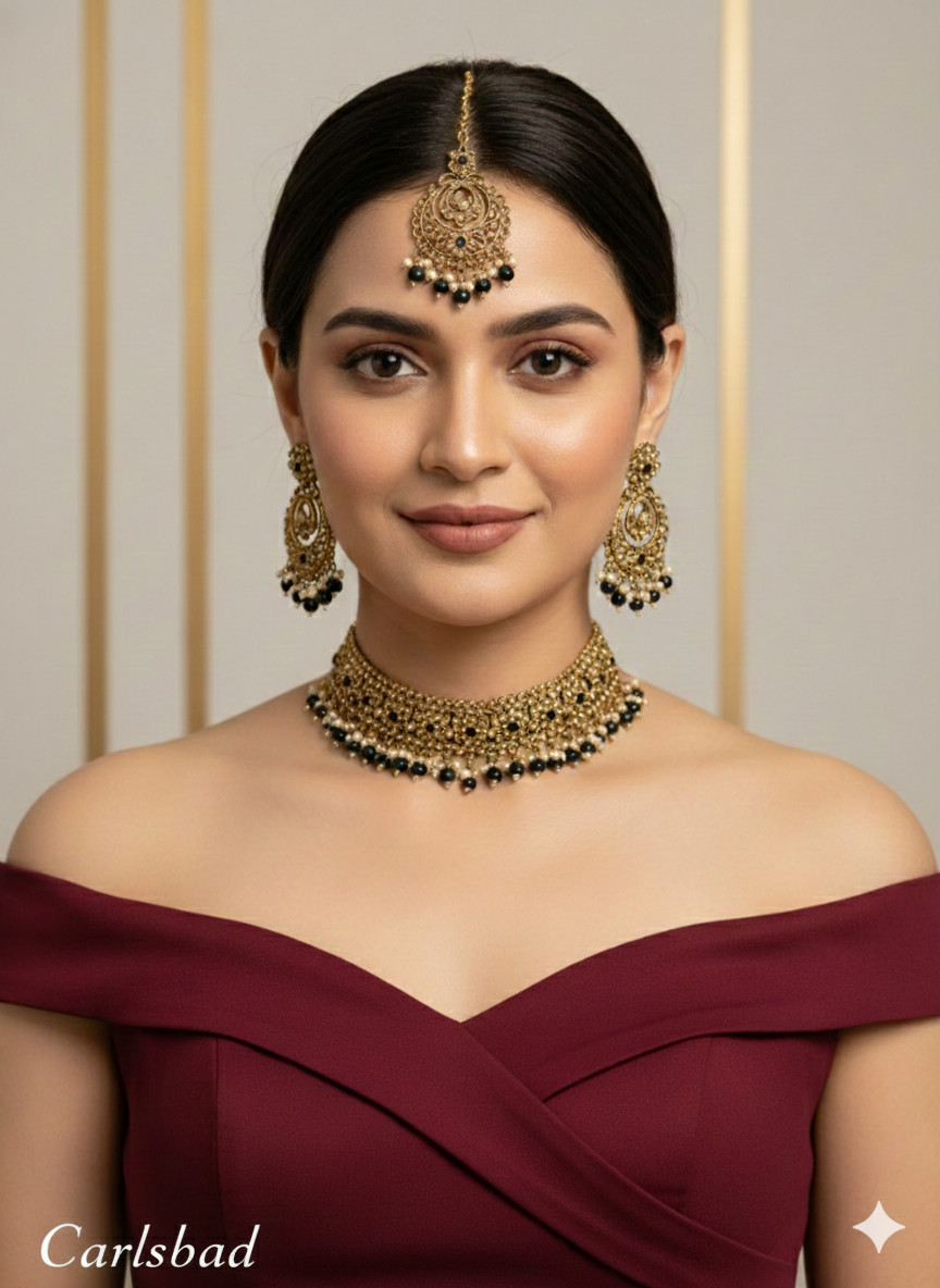 Indian Jewellery Choker  Set gold Necklace Set/Bollywood Jewellery/Indian dark gold , carlsbad silver choker set/Bridesmaid Jewellery choker set/Necklace set