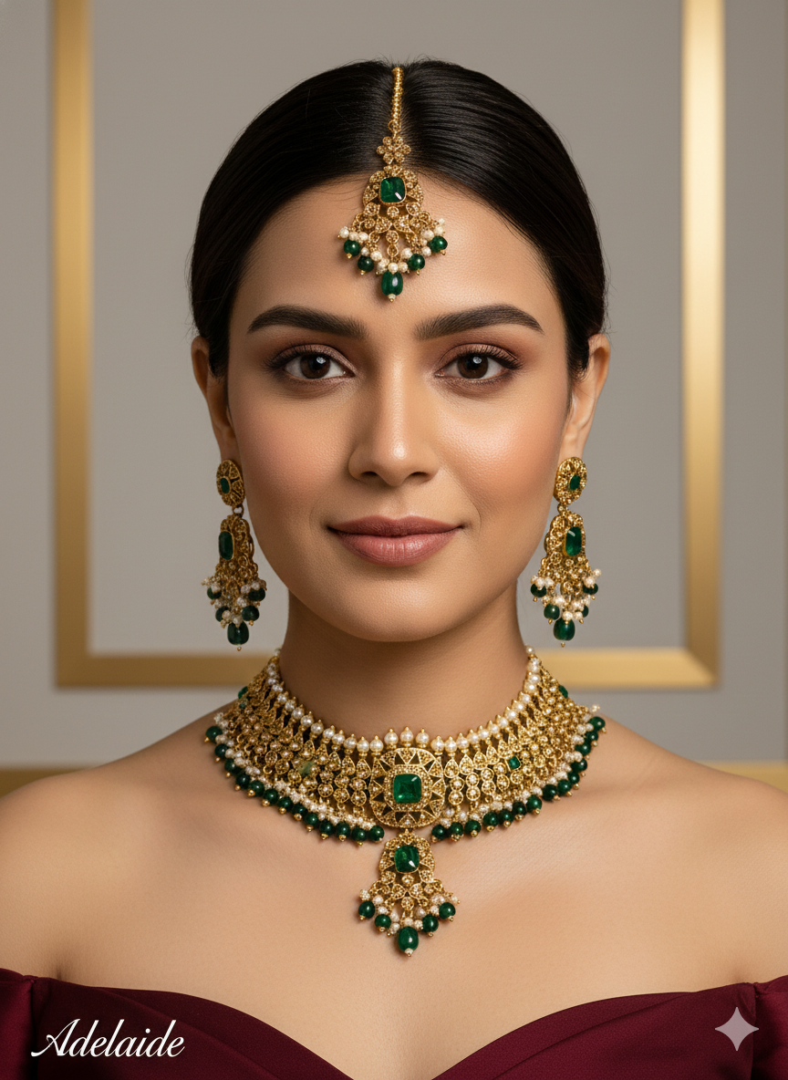 Indian Jewelry Jewellery/Dark gold choker Set/Dark gold Maroon Indian Jewellery adelaide Set