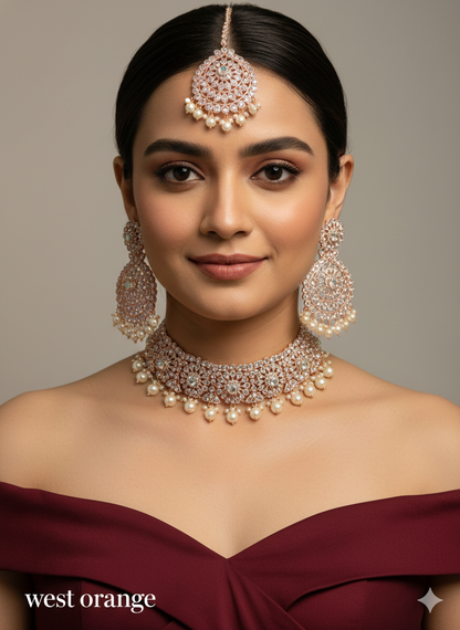 Choker Set/ Rose gold, Silver Bollywood Jewellery/Indian choker westorange set