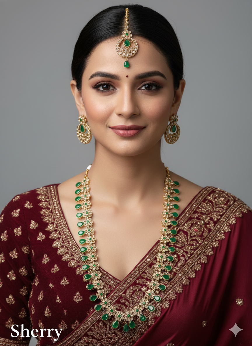 Antique Gold long necklace Set/ dark gold indian bridal sherry jewellery