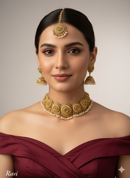 Gold  Polki Choker Indian Punjabi jewellery  Selvi Set