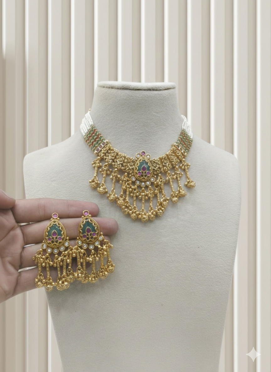 Gold Polki Necklace set/ Gold Necklace Mintin sets