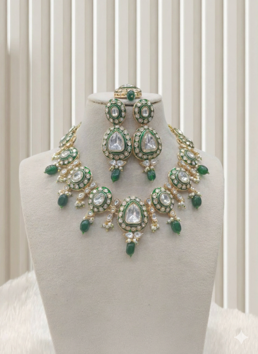 Green Kundan necklace Set/ kundan Indian jewellery kundan Dimpy sets