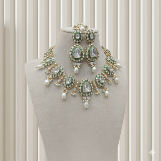 White Kundan necklace Set/ kundan Indian jewellery kundan Dimpy sets