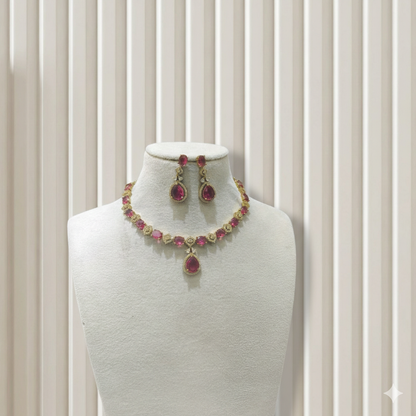 Antique Ruby American Diamond AD Sona Necklace Set /Indian Necklace Jasika Set