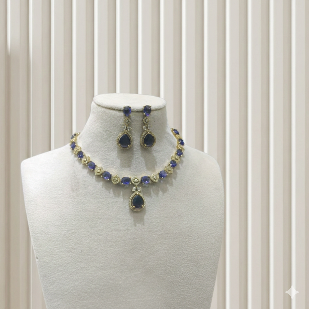 Antique Purple American Diamond AD Sona Necklace Set /Indian Necklace Jasika Set