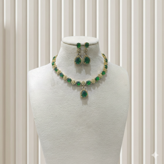Antique Green American Diamond AD Sona Necklace Set /Indian Necklace Jasika Set