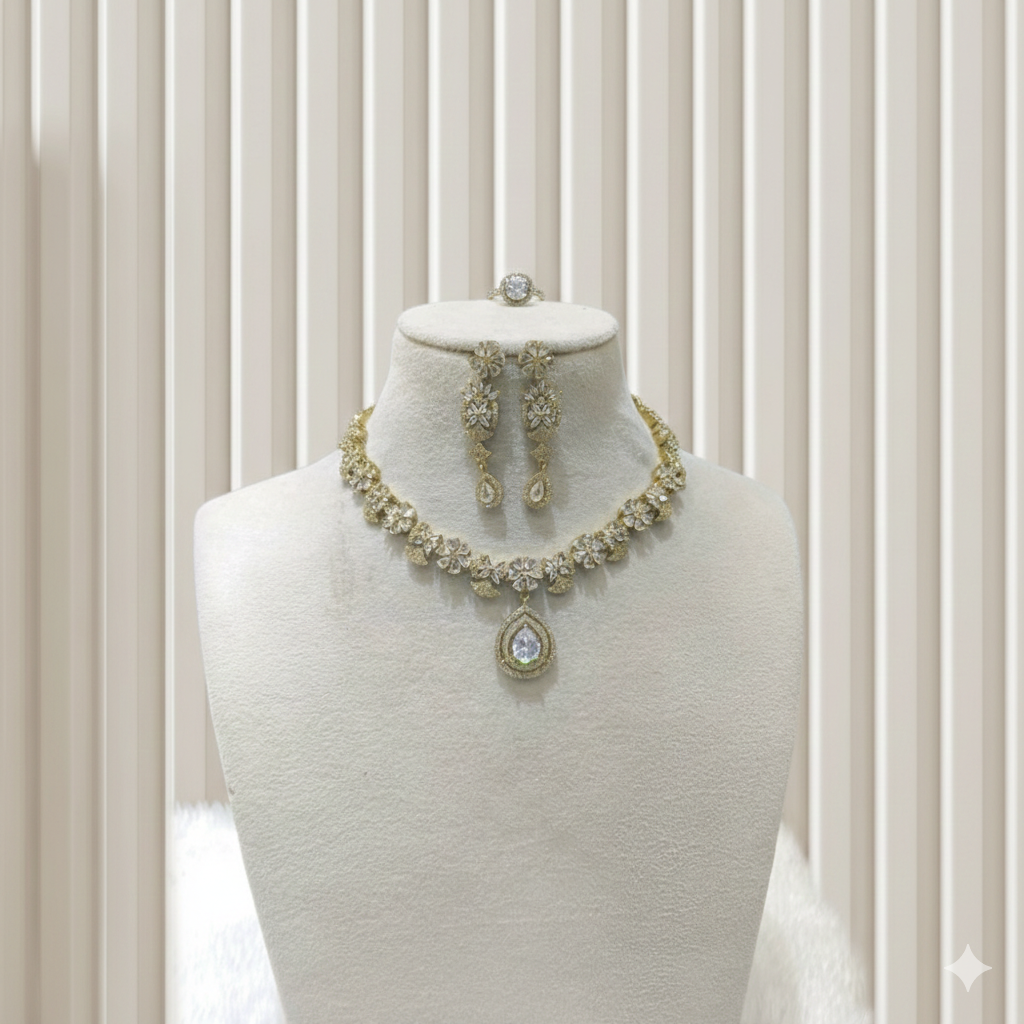 Antique American Diamond AD Sona Necklace Set /Indian Necklace Berry Sets