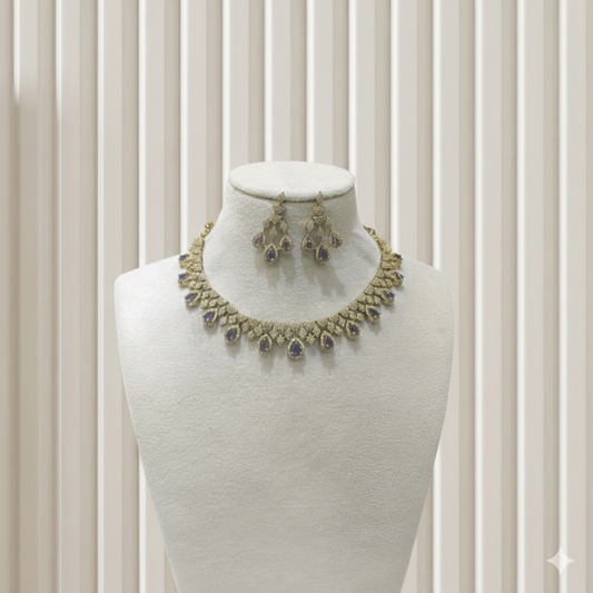 Antique Purple American Diamond AD Sona Necklace Set /Indian Necklace Devin Sets