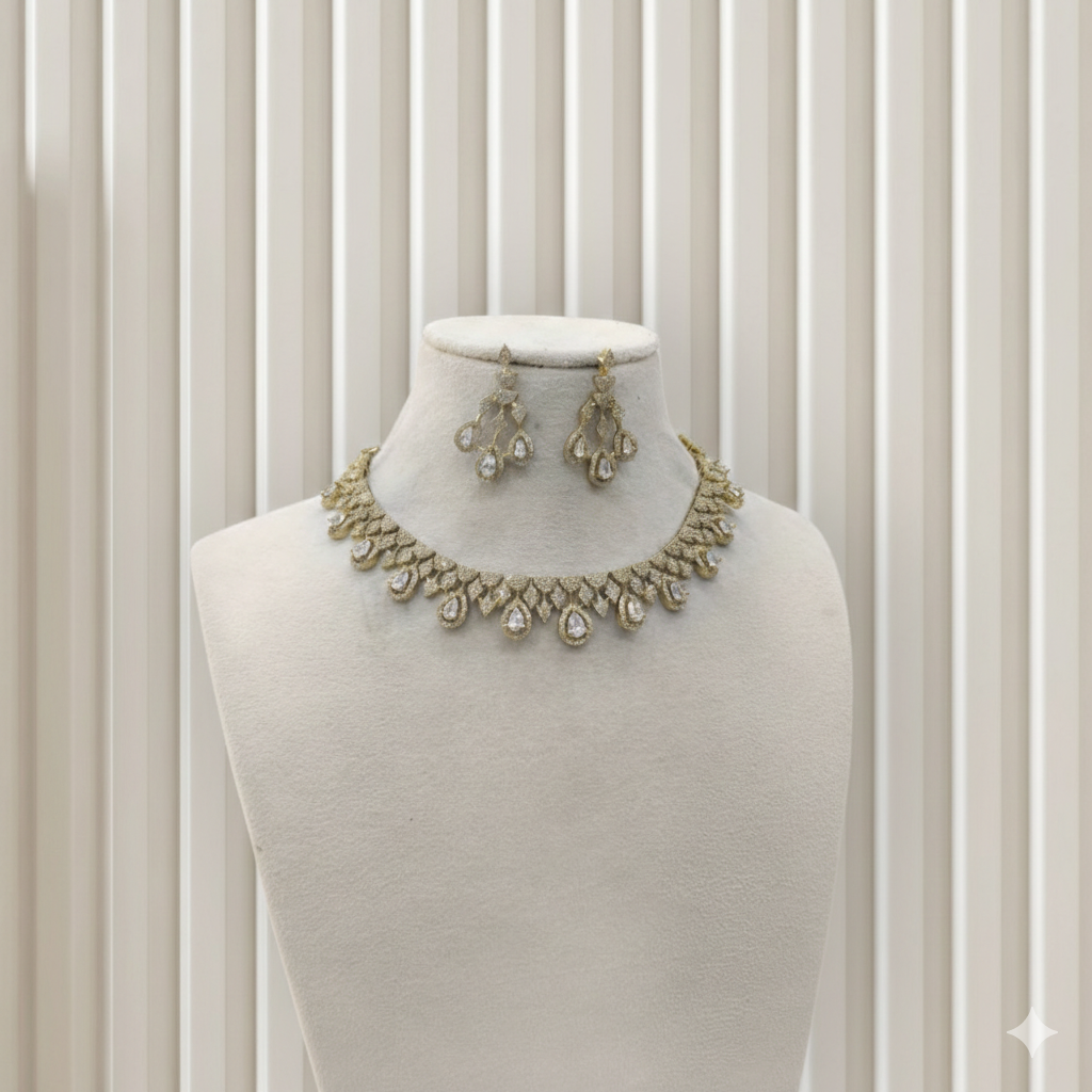 Antique American Diamond AD Sona Necklace Set /Indian Necklace Devin Sets