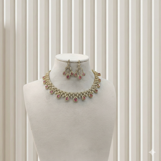 Antique Ruby American Diamond AD Sona Necklace Set /Indian Necklace Devin Sets