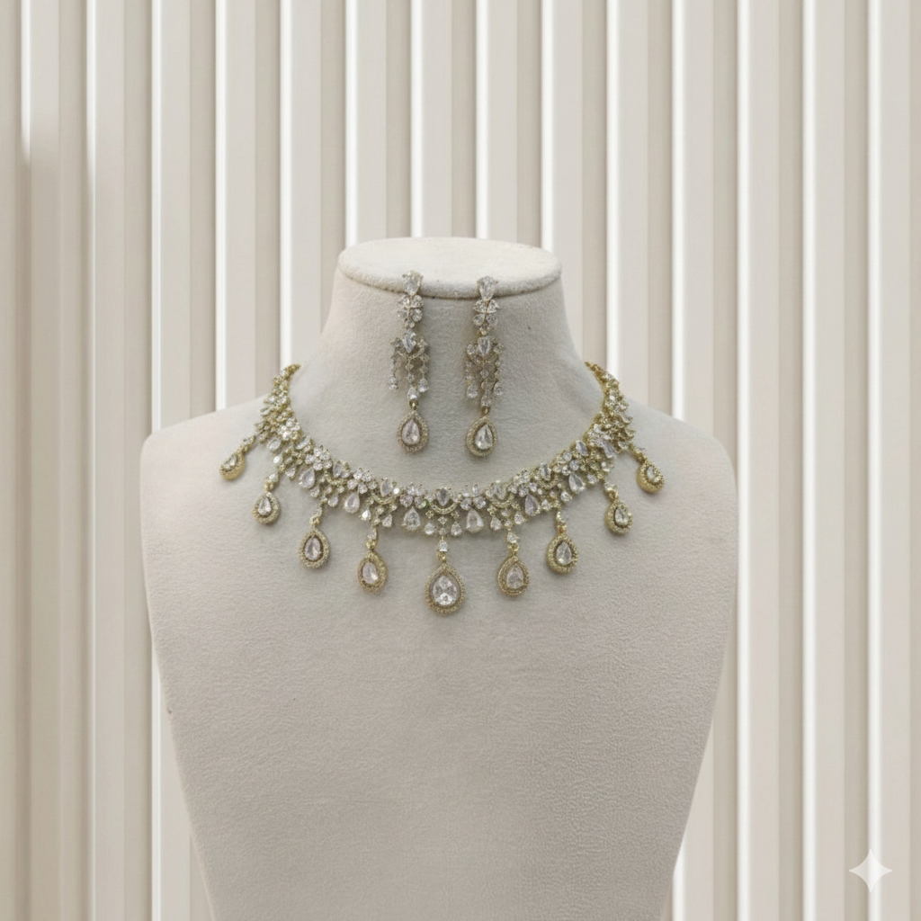Antique American Diamond AD Sona Necklace Set /Indian Necklace Rewa Sets