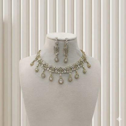 Antique American Diamond AD Sona Necklace Set /Indian Necklace Rewa Sets