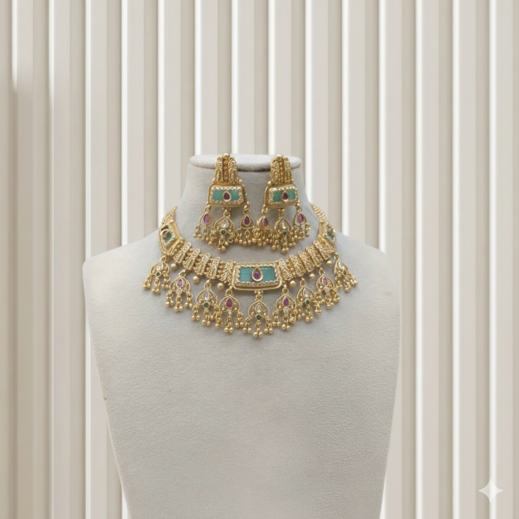 Gold Polki Necklace set/ Gold Necklace Mintin sets