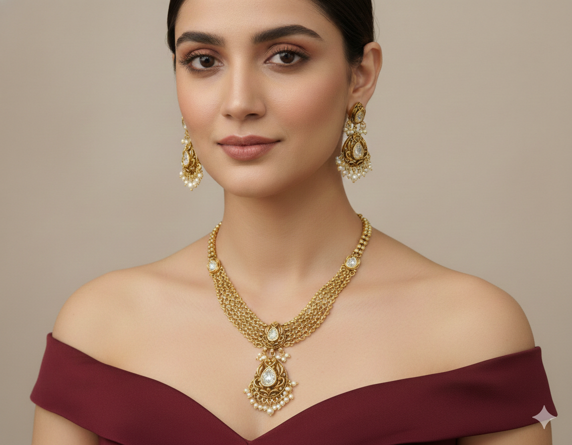 Gold Polki Necklace set/ Gold Necklace Amiri sets