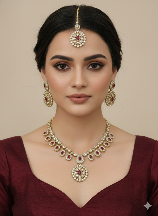 Maroon Kundan necklace Set/ kundan Indian jewellery kundan Bholi sets