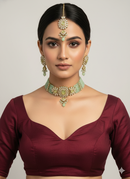 Pista kundan Choker Indian jewellery Gini sets