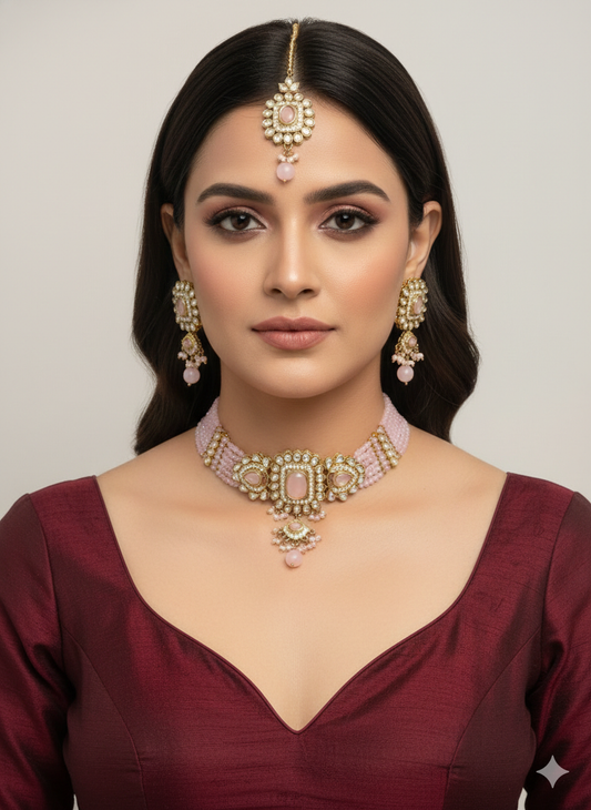 Pink kundan Choker Indian jewellery Gini sets