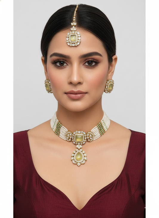 Pista kundan Choker Indian jewellery Gini sets