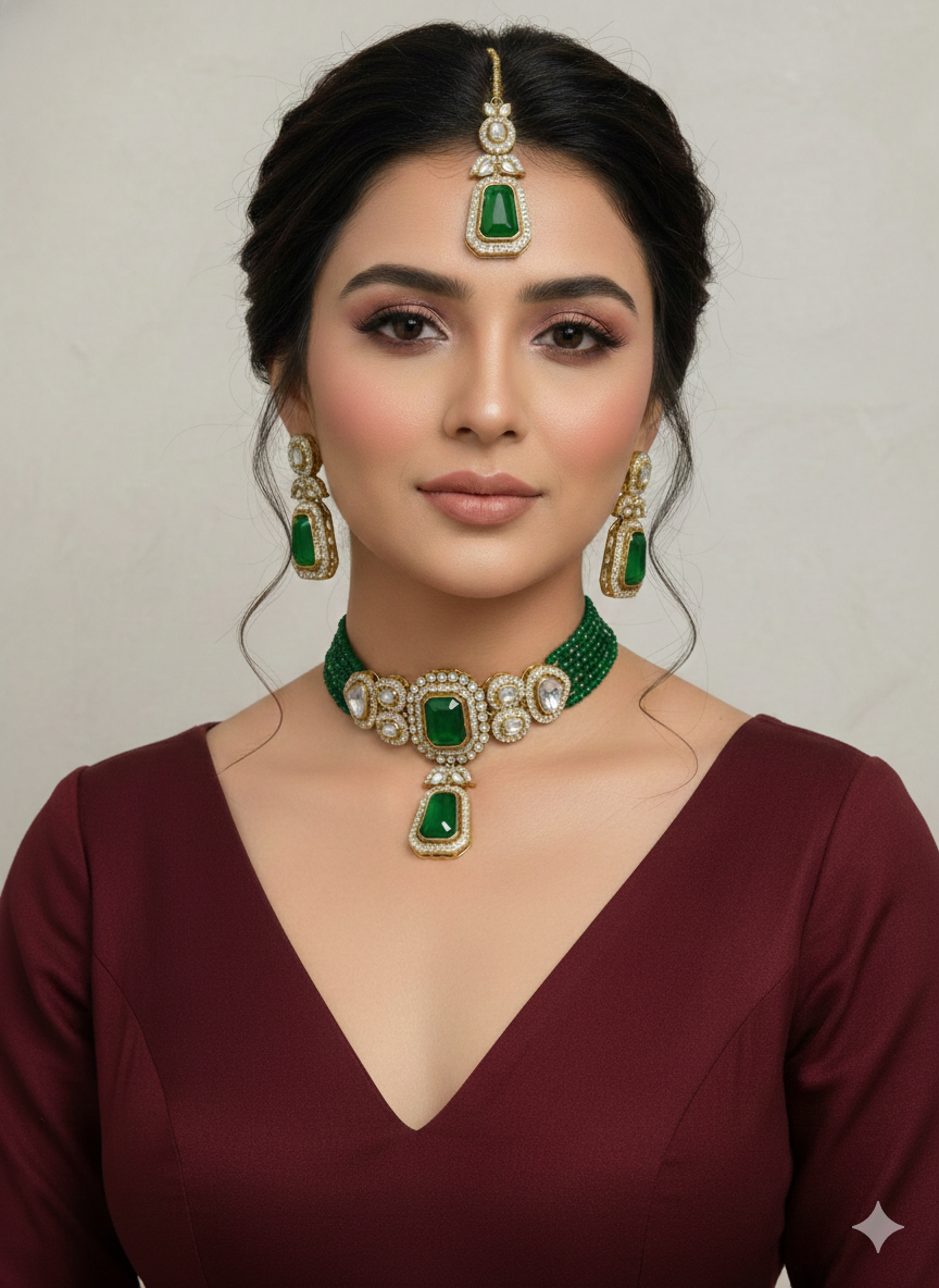 Green kundan Choker Indian jewellery Gini sets