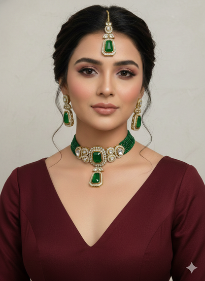 Green kundan Choker Indian jewellery Gini sets