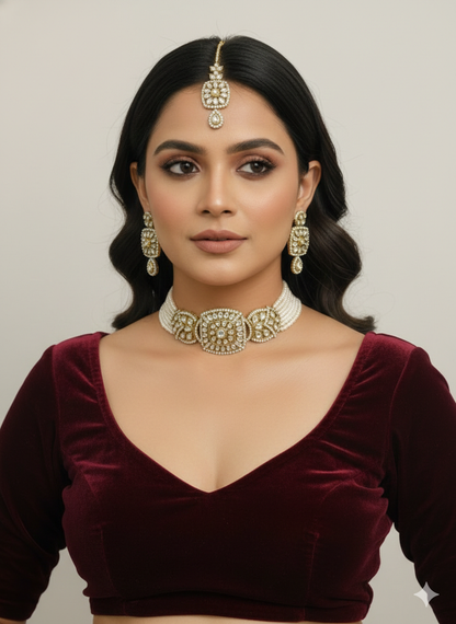 White kundan Choker Indian jewellery Gini sets