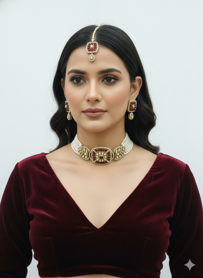 Maroon kundan Choker Indian jewellery Gini sets