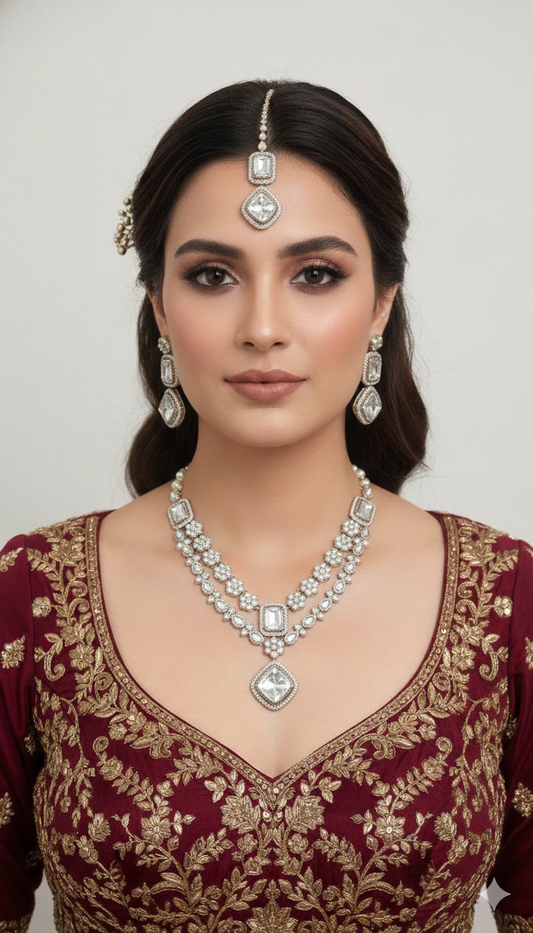 White Kundan necklace Set/ kundan Indian jewellery kundan Bholi sets