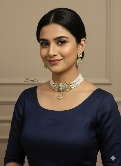 Moissanite Pastel Green Choker Indian Jewellery Sunita Wedding Set
