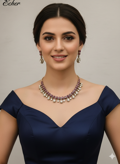 Ruby Gold Moissanite Kundan Necklace Indian Jewellery Echer Set