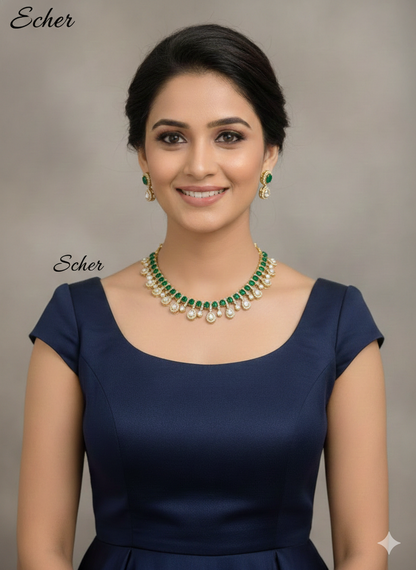 Green Gold Moissanite Kundan Necklace Indian Jewellery Echer Set