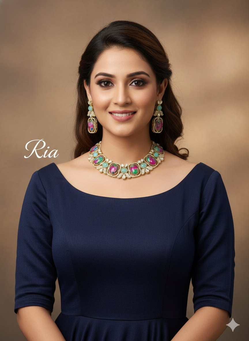 Majenta Green Necklace Indian Jewellery Ria Set