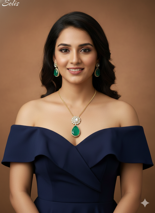 Green Gold Moissanite Kundan Necklace Indian Jewellery Solis Chain Set