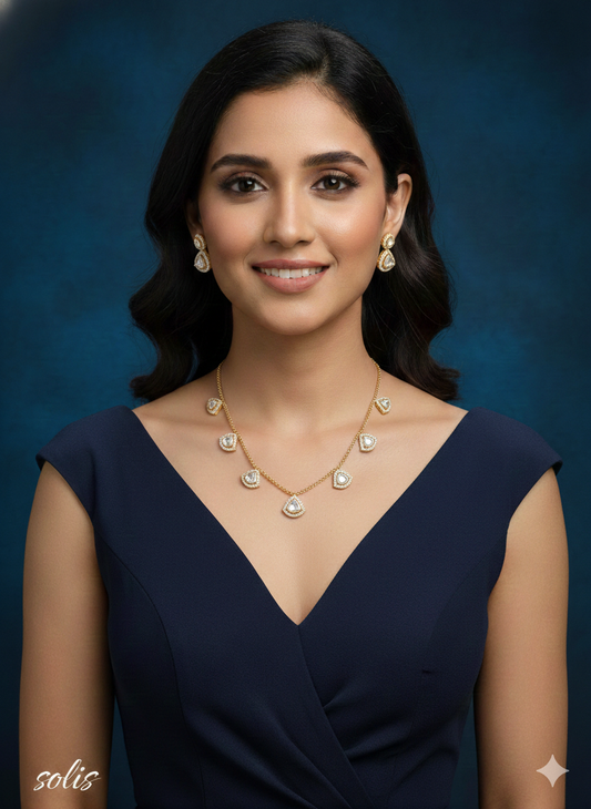 Gold Moissanite Kundan Necklace Indian Jewellery Solis Set