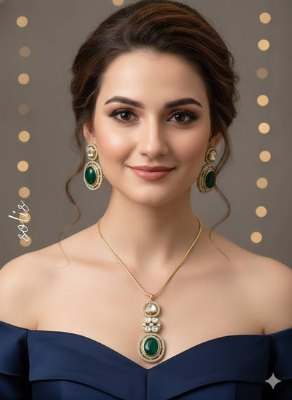 Green Gold Moissanite Kundan Necklace Indian Jewellery Solis Chain Set