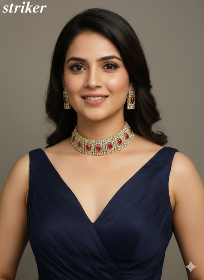 Ruby Gold Moissanite Kundan Choker Indian Jewellery Striker Set