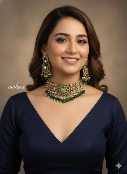 Choker Set Indian Jewellery Gold Green Kundan choker Set/ kundan choker Mohini Set