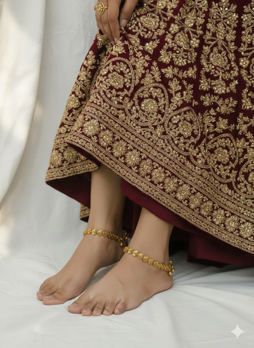 Gold Anklets Jhanjar Payal Indian Jewellery  Set
