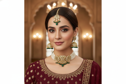 Indian Jewellery Green Kundan choker Jai Sets